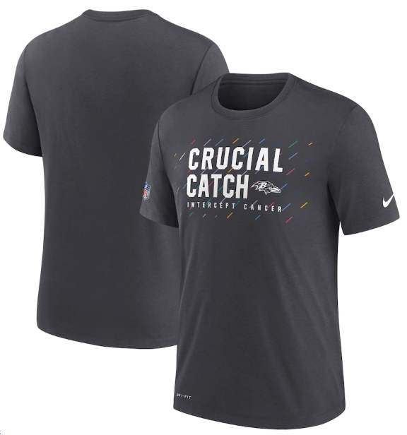 Men's Baltimore Ravens Charcoal 2021 Crucial Catch Performance T-Shirt